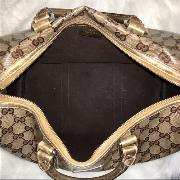 AUTHENTIC GUCCI BOSTON JOY PEWTER BROWN COATED BRONZE BAG - Picture 2 of 15